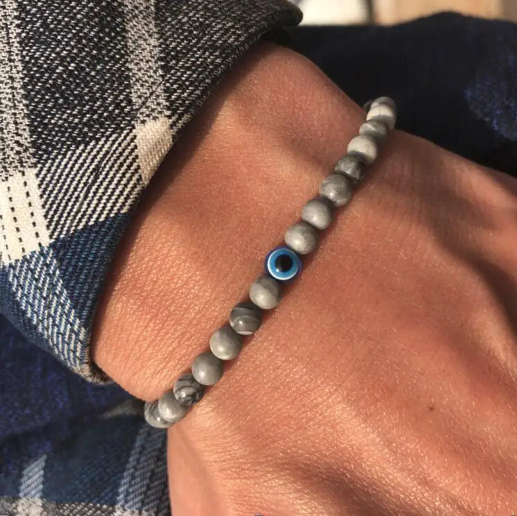 Men- Natural Stone Bracelet  Evil Eye