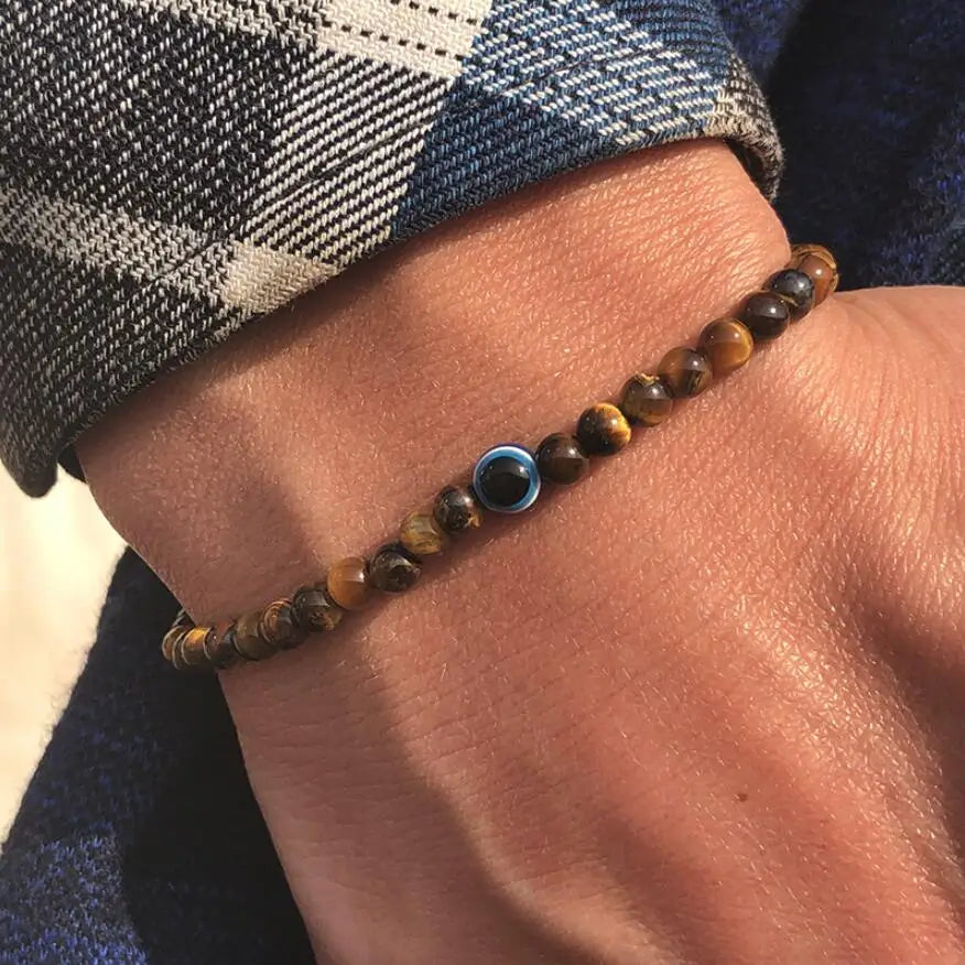 Men- Natural Stone Bracelet  Evil Eye