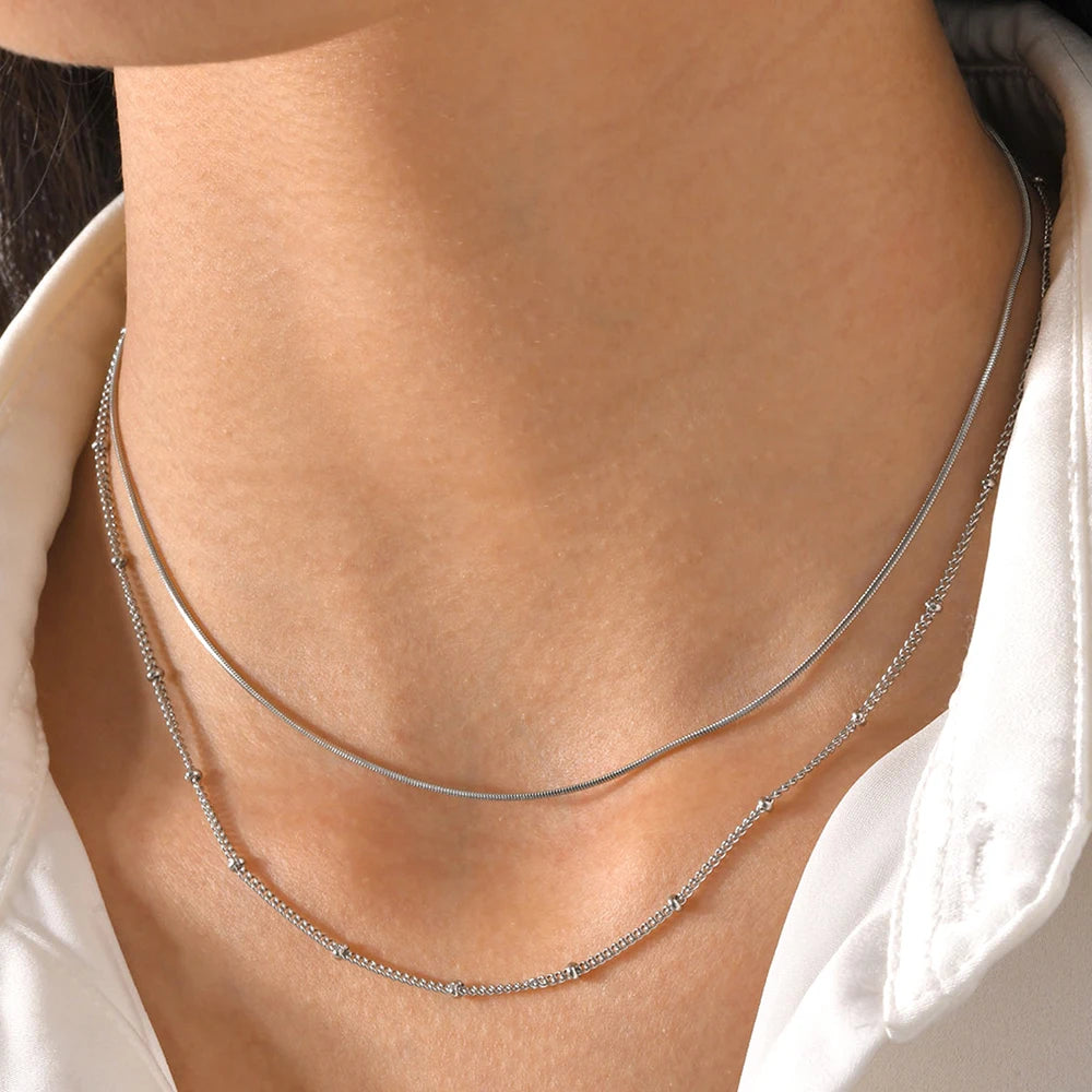 Women - Stainless steel Double layered  necklace