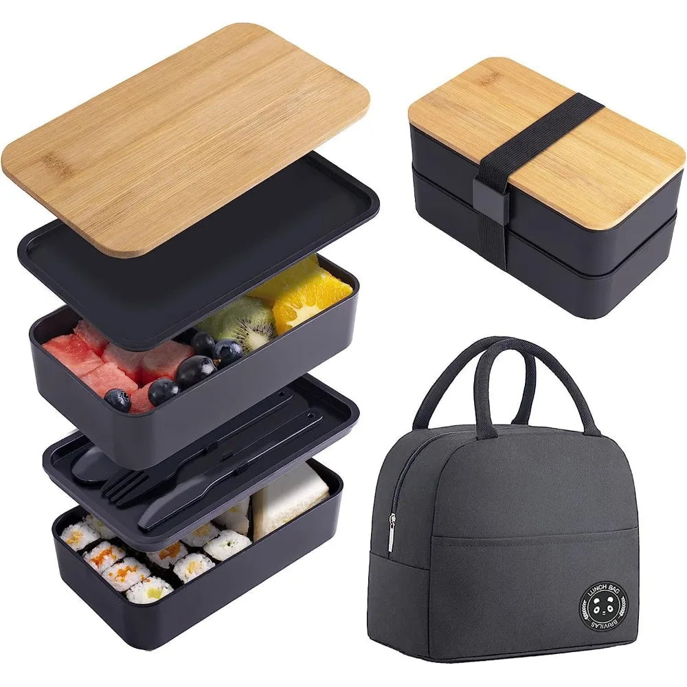 Lunch Box -with Insulated Bag Microwaveable Divided Large Capacity Bento Box