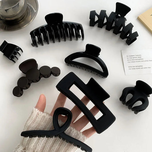 Elegant Black Geometric Plastic Hair - Clips