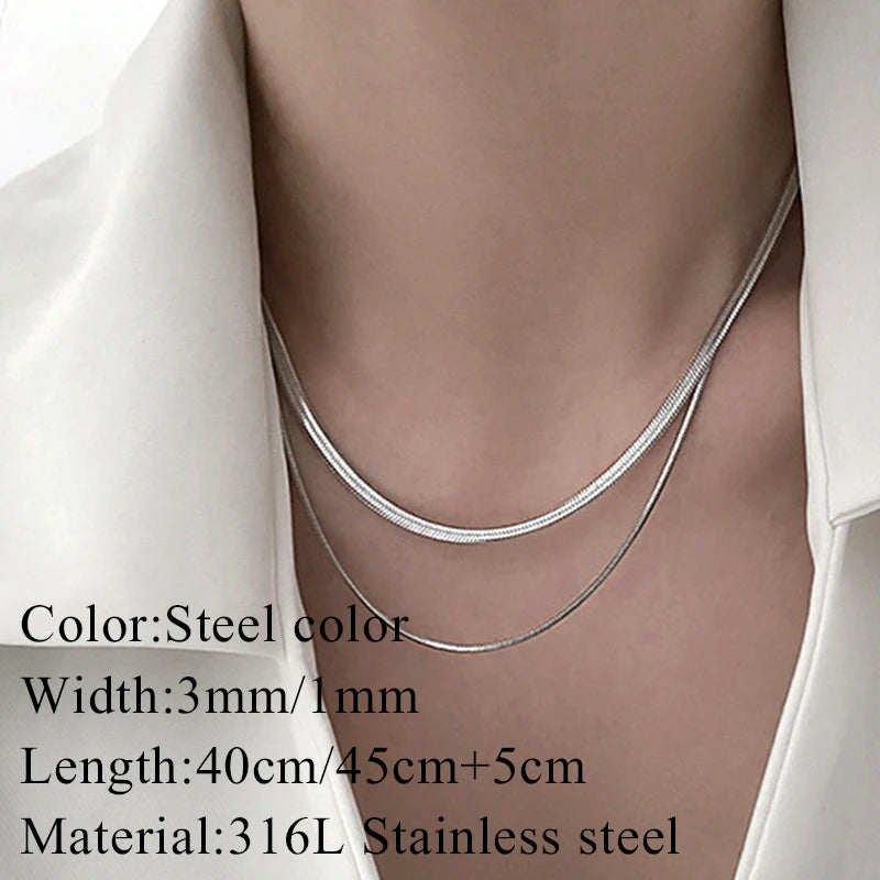 Women - Stainless steel Double layered  necklace