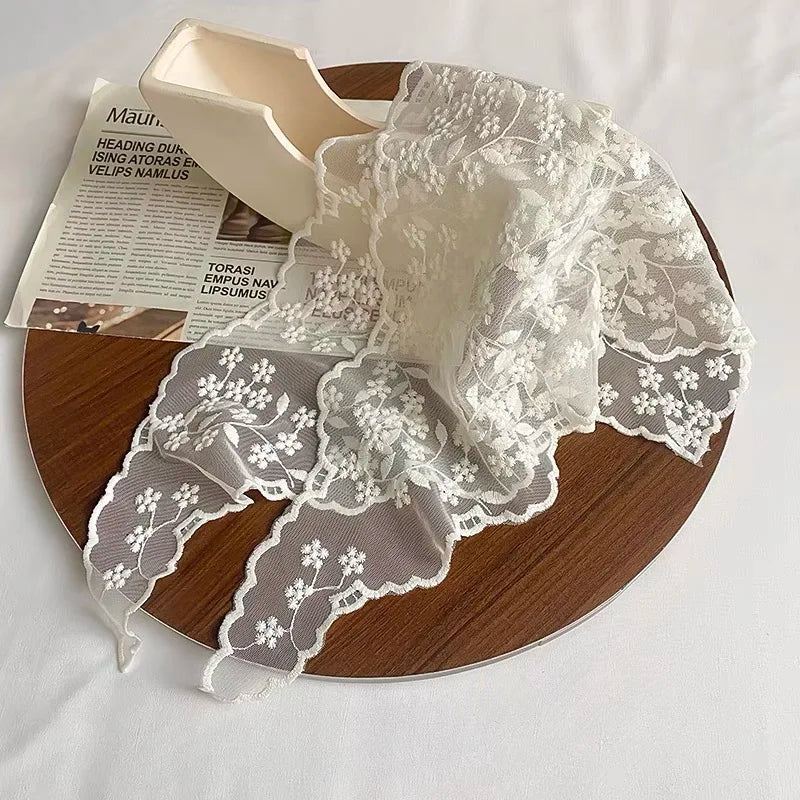 White Woven - Floral Lace Hair Scarf