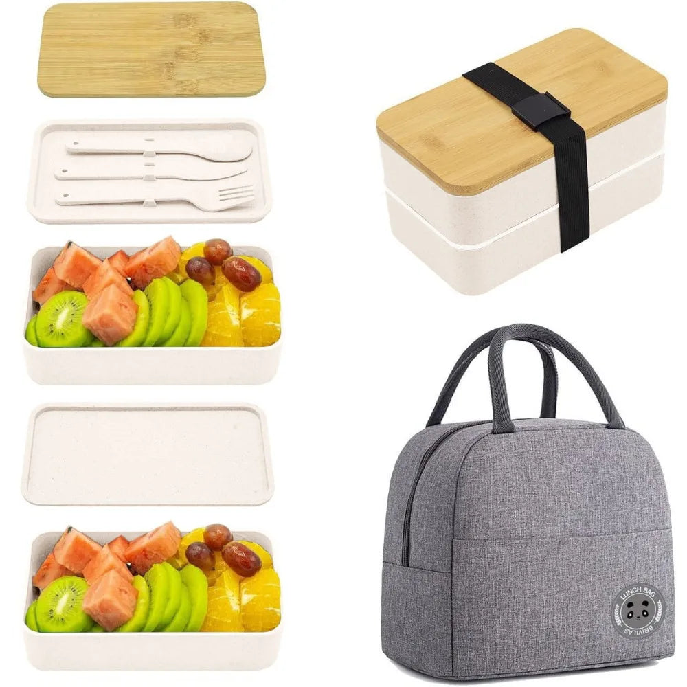 Lunch Box -with Insulated Bag Microwaveable Divided Large Capacity Bento Box