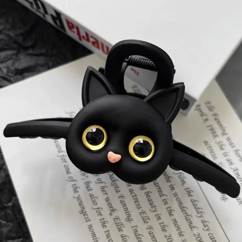 Cartoon Cat - Hairpin for Women Black White Design Hair Clips