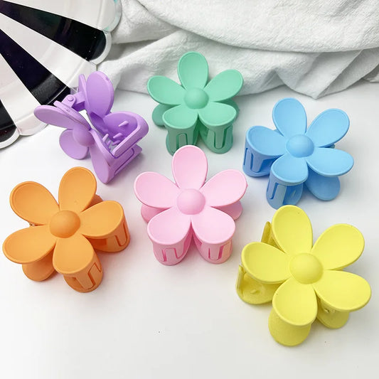 Sweet Flower Hair Claw Clips - Frosted Solid Color