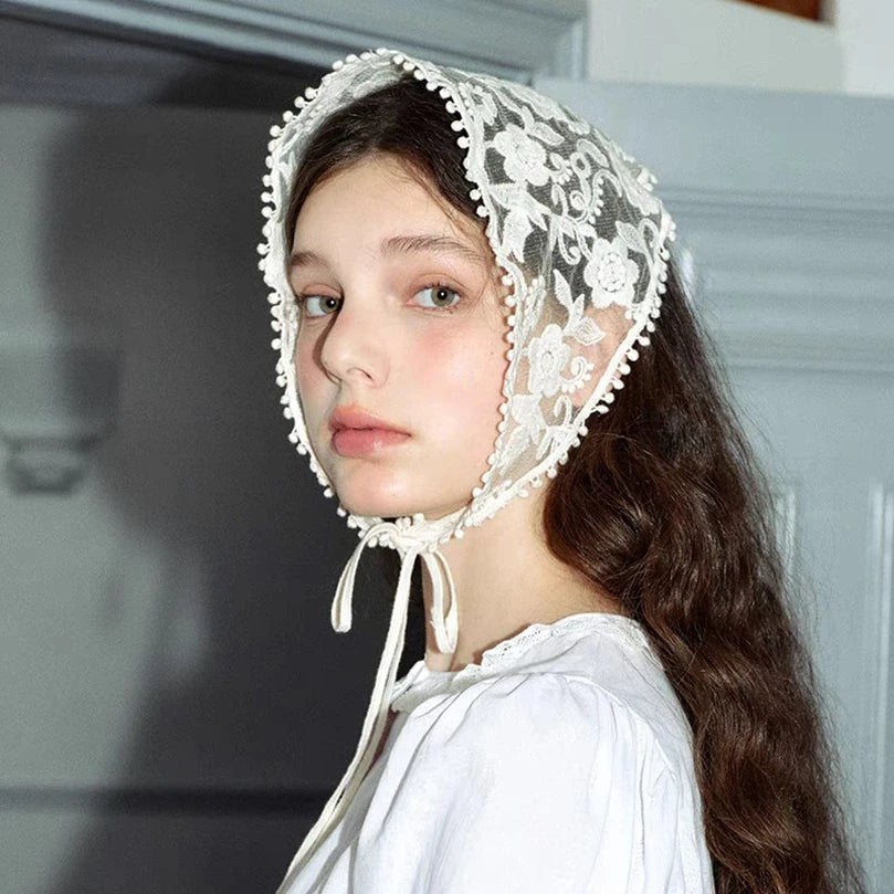 White Woven - Floral Lace Hair Scarf