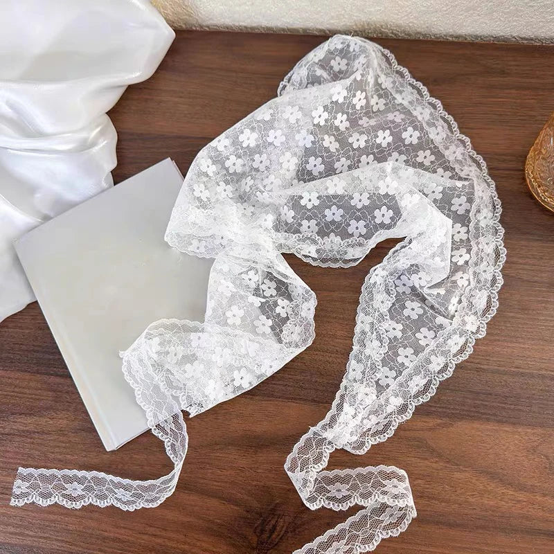 White Woven - Floral Lace Hair Scarf