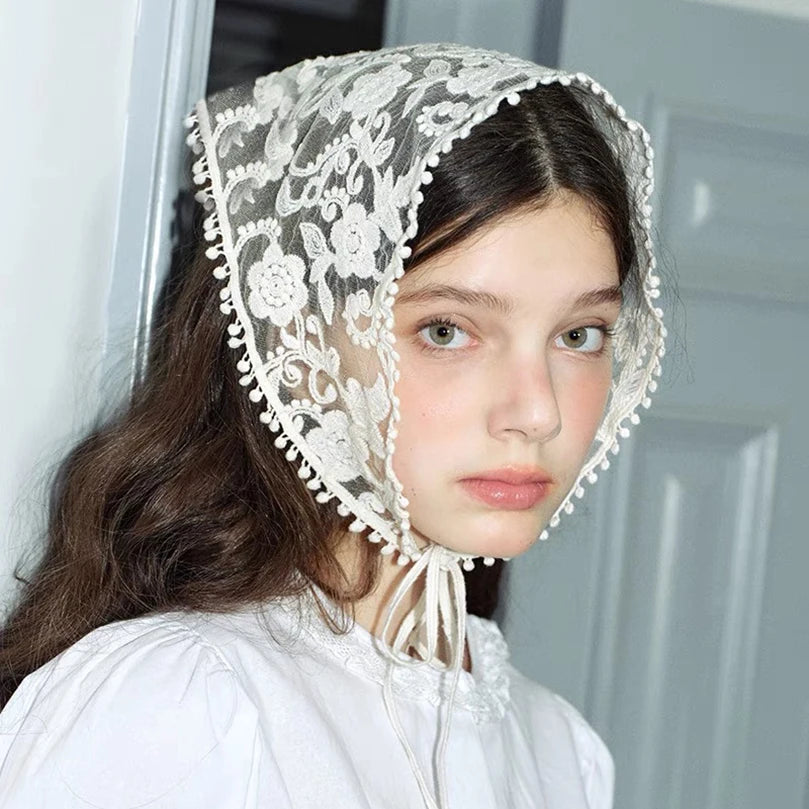 White Woven - Floral Lace Hair Scarf