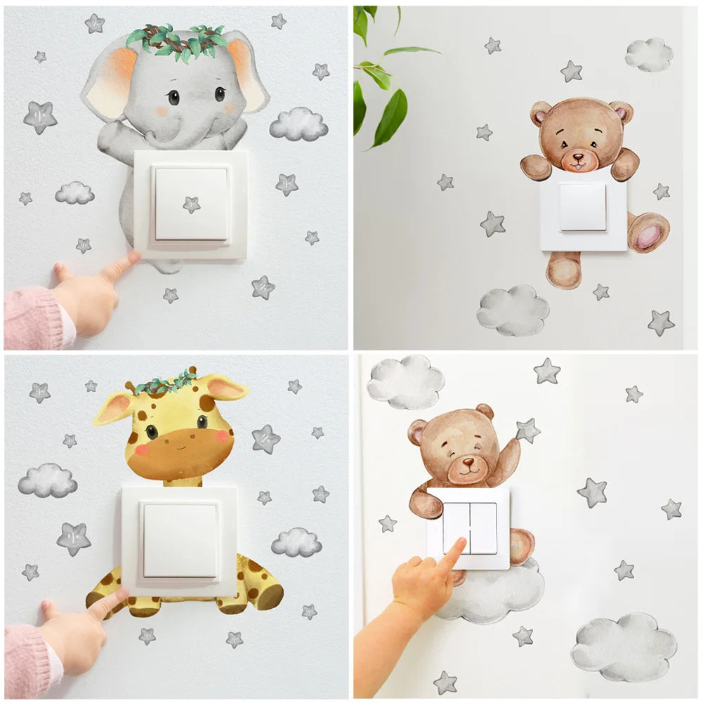 Cute Giraffe Bear Elephant Star - Switch Sticker