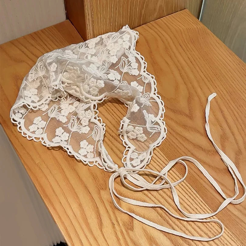 White Woven - Floral Lace Hair Scarf