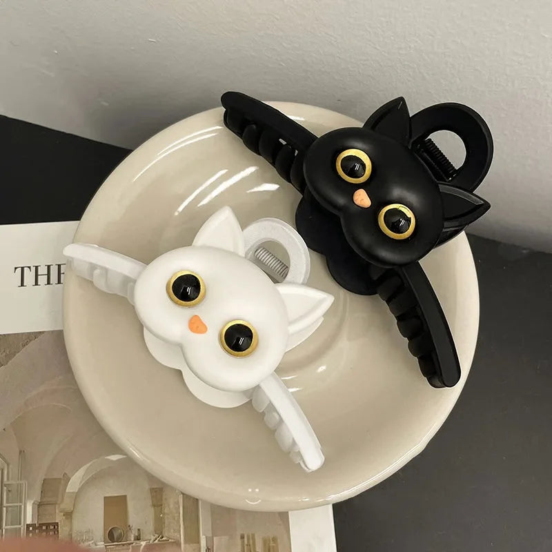 Cartoon Cat - Hairpin for Women Black White Design Hair Clips