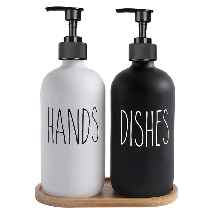 Black Dish Soap Dispenser Set with - Plastic Pump Refillable Liquid shampoo