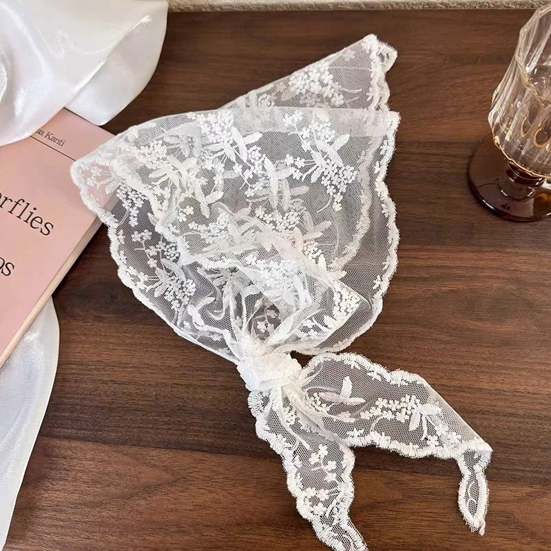 White Woven - Floral Lace Hair Scarf