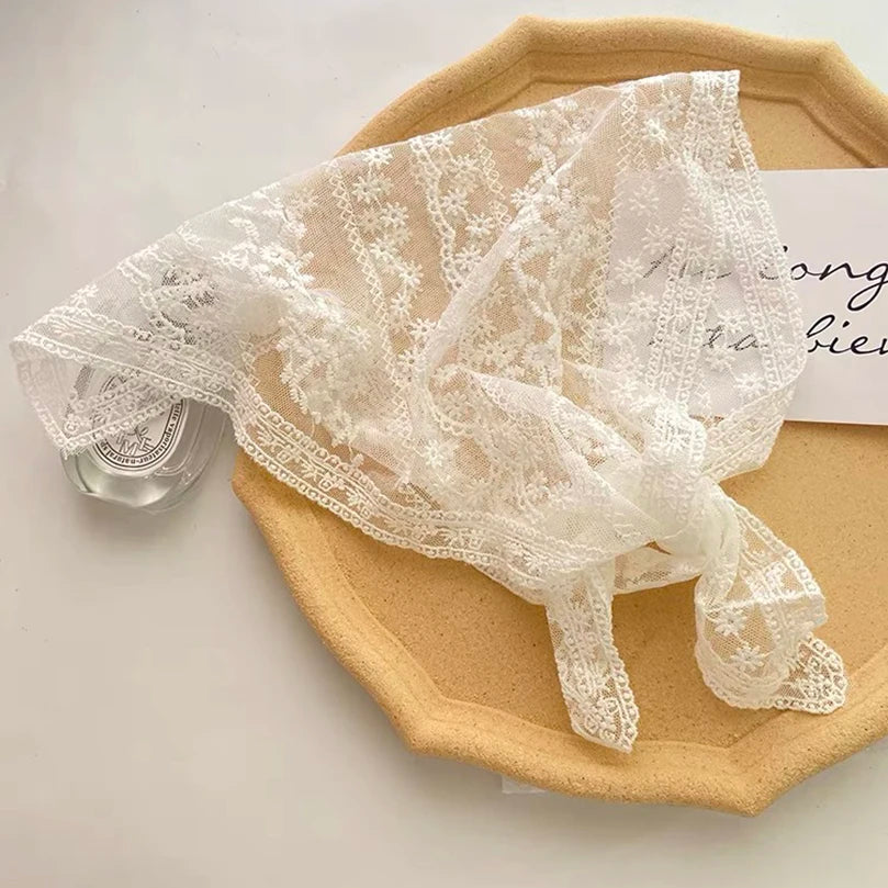 White Woven - Floral Lace Hair Scarf