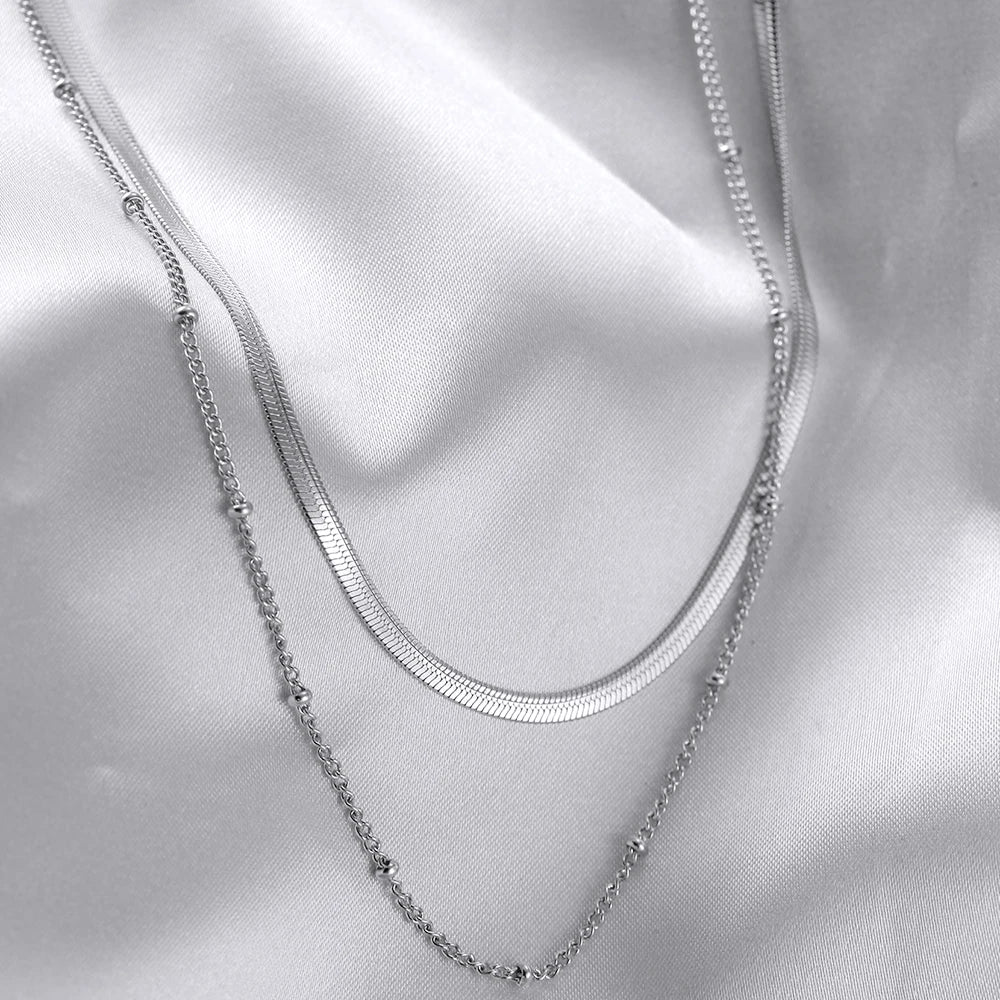 Women - Stainless steel Double layered  necklace