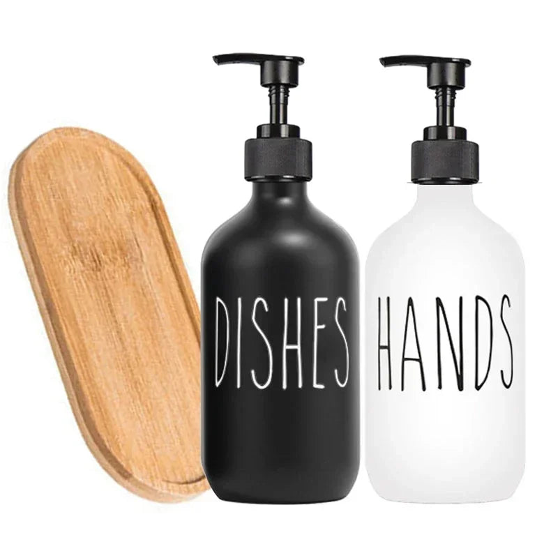 Black Dish Soap Dispenser Set with - Plastic Pump Refillable Liquid shampoo