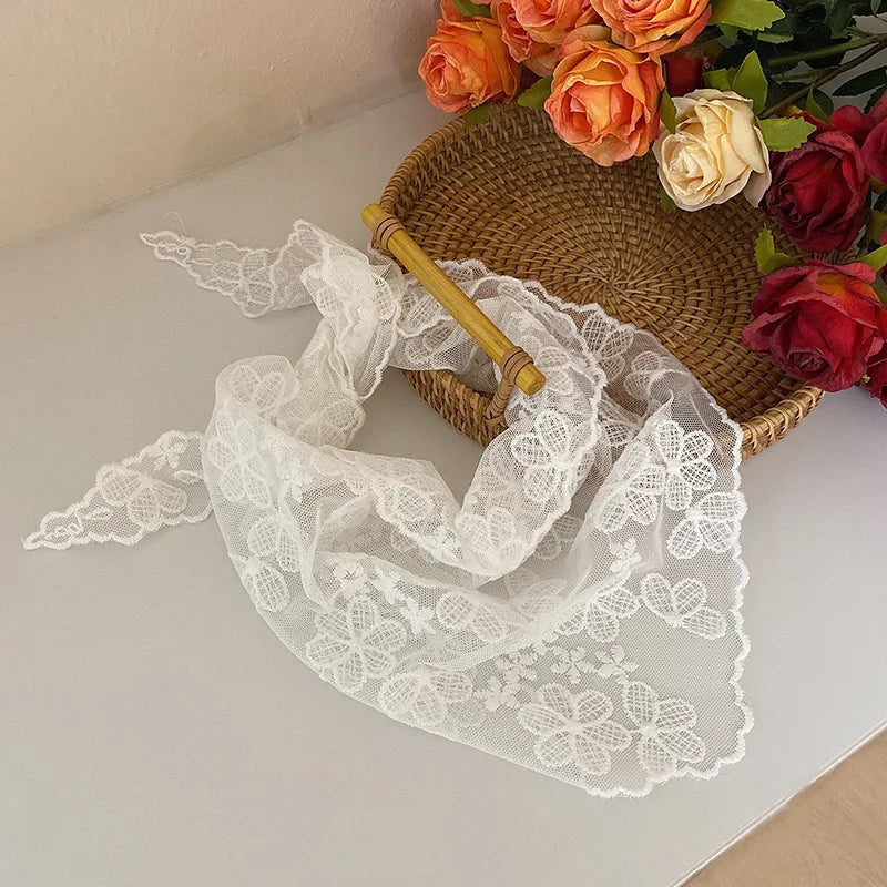 White Woven - Floral Lace Hair Scarf