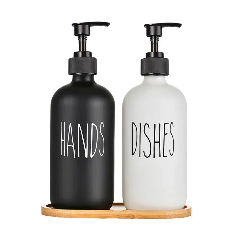 Black Dish Soap Dispenser Set with - Plastic Pump Refillable Liquid shampoo