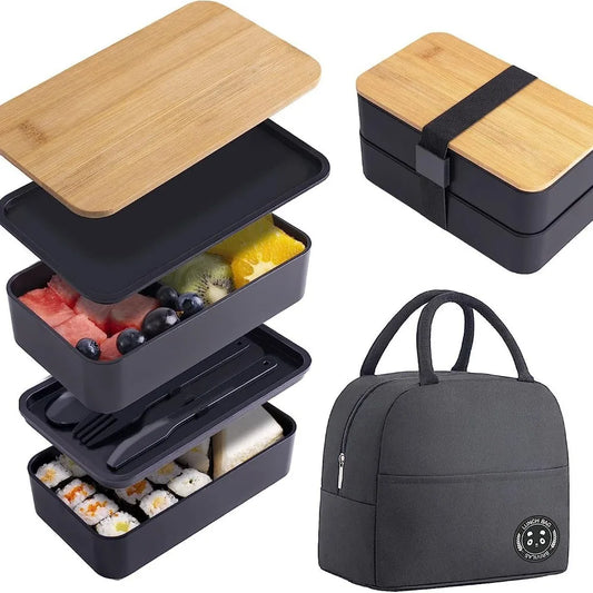 Lunch Box -with Insulated Bag Microwaveable Divided Large Capacity Bento Box