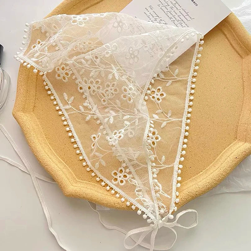 White Woven - Floral Lace Hair Scarf