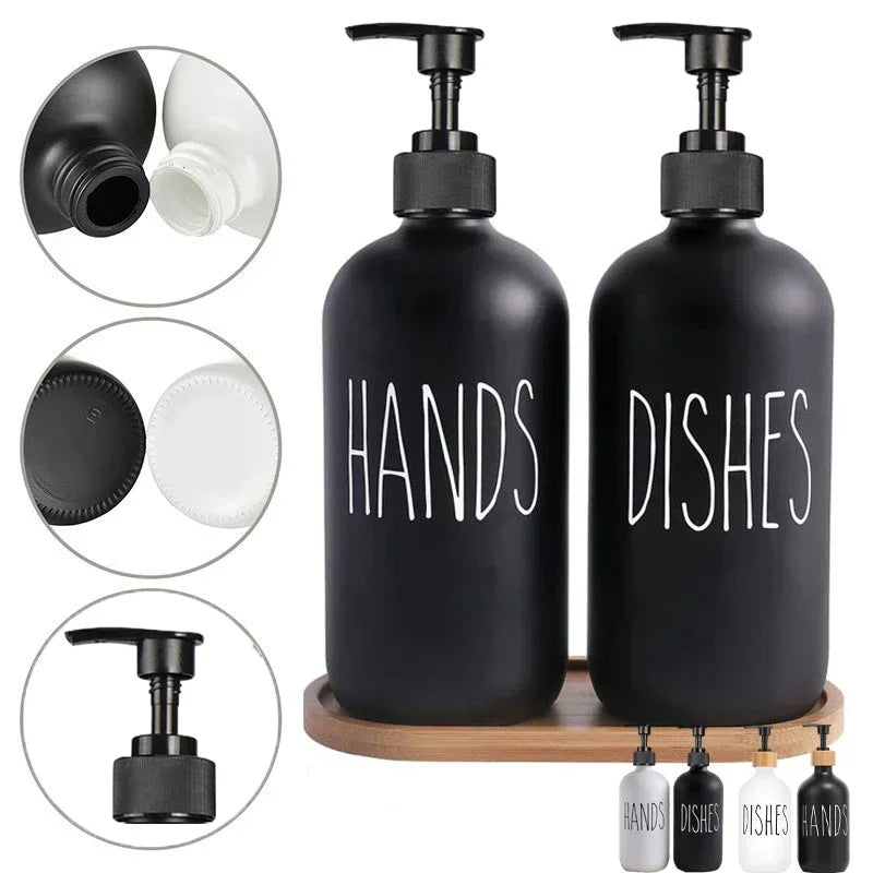 Black Dish Soap Dispenser Set with - Plastic Pump Refillable Liquid shampoo